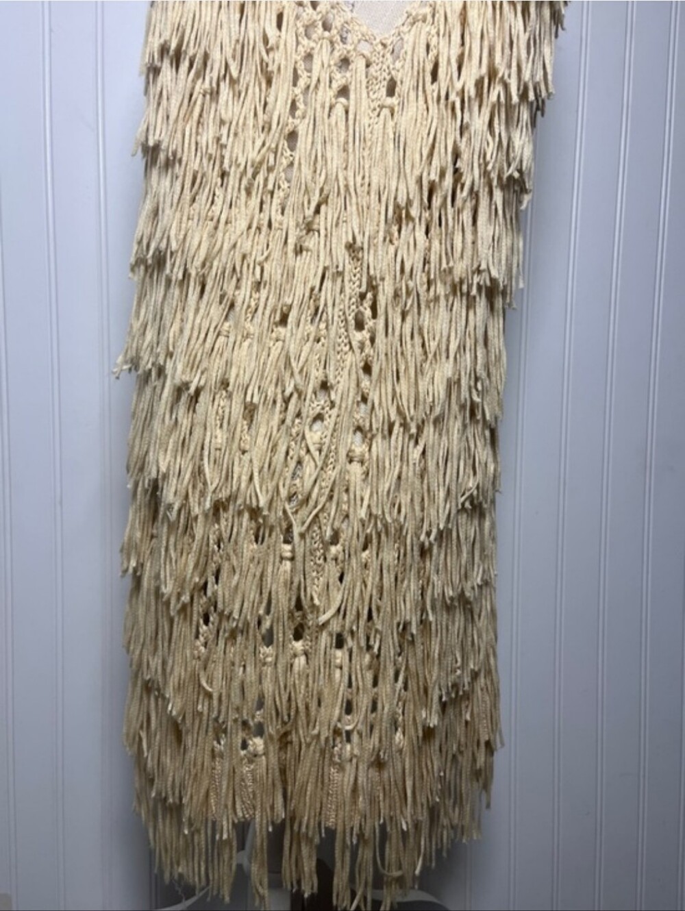 PPLA Flounder Fringe Vest Knit Boho Sleeveless Duster in Cream Size Medium - Picture 6 of 14